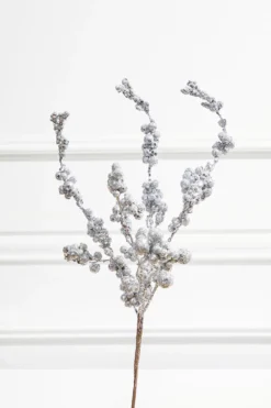 18” Silver Glitter Dew Berry Spray