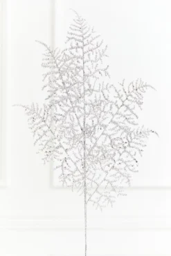 35" Silver Glitter Fern Spray