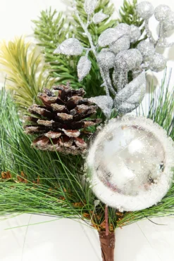 14.5" Silver Glitter Pinecone Ornament Spray