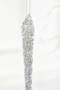 10" Silver Icicle Glass Ornament