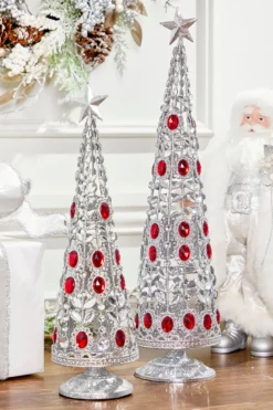 24" Silver Red Wire Tree