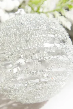 4" Silver Sequin Iced Ball Ornament