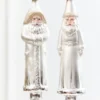 8" Silver & White Glass Santa Ornament