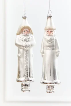 8" Silver & White Glass Santa Ornament
