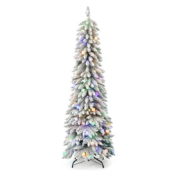 7' Slim Snow Kissed Pine Tree with 250 Multicolor LED Lights