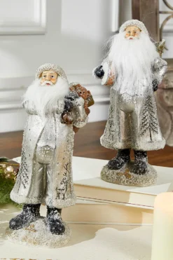 Small Resin Silver Snow Santa Figurine