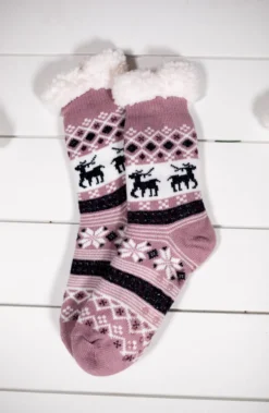Snowflake Sparkle Deer Thermal Slipper Socks with Non-Slip Grippers