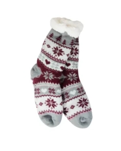 Snowflake, Tree & Heart Knit Thermal Slipper Socks with Non-Slip Grippers