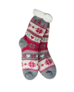 Snowflake, Tree & Heart Knit Thermal Slipper Socks with Non-Slip Grippers
