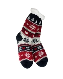 Snowflake, Tree & Heart Knit Thermal Slipper Socks with Non-Slip Grippers