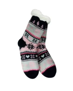 Snowflake, Tree & Heart Knit Thermal Slipper Socks with Non-Slip Grippers
