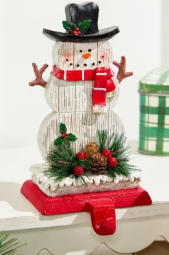 8.25" Snowman Stocking Holder with Pine And Berry Accent