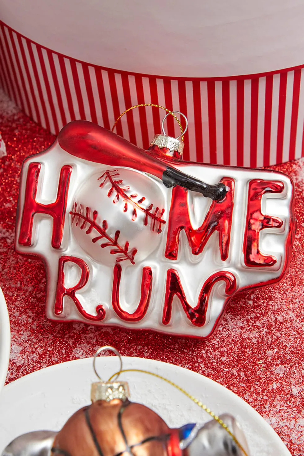 4” Sports Ball Glass Ornament - Baseball