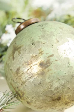 4" Spruce Antique Foil Glass Etched Ball Ornament