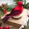 9” Velvet Feathered Cardinal Clip Ornament