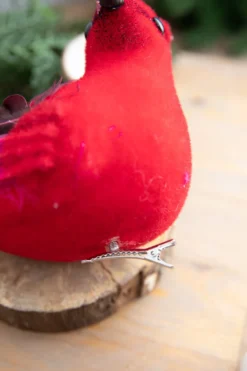 9” Velvet Feathered Cardinal Clip Ornament
