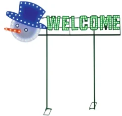 36" Welcome Yard Sign - Snowman Face - Red/Green/Pure White with 162 Lights
