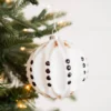 4” White and Black Glass Dotted/Striped/Quilted Ornament
