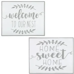 19" White and Grey Metal Enamel Wall Decor