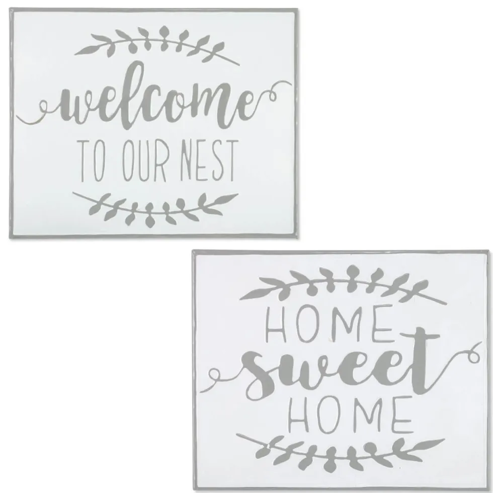 19" White and Grey Metal Enamel Wall Decor