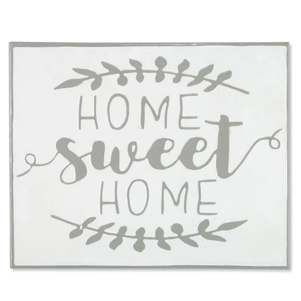 19" White and Grey Metal Enamel Wall Decor