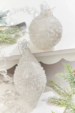 4" - 6" White Beaded Glass Ornament