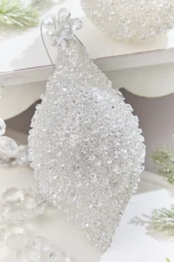 4" - 6" White Beaded Glass Ornament