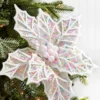 22" White Confetti Poinsettia Stem