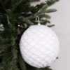 6” White Glittered Net Ball Ornament