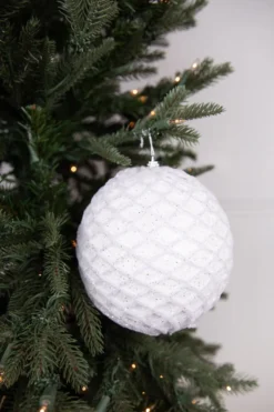 6” White Glittered Net Ball Ornament