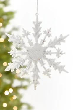 8" White Glitter Snowflake Ornament