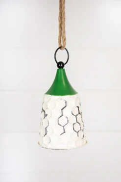 9” White/Green Metal Bell Ornament