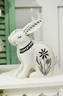 8" - 10" White With Black Bunny Resin Figure - Set of 2