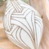 5" - 6" White With Champagne Glitter Art Deco Glass Ornament