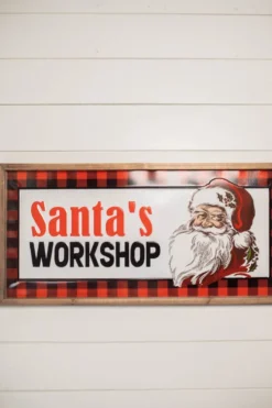 28” Wood and Metal Embossed “Santa’s Workshop” Wall Decor