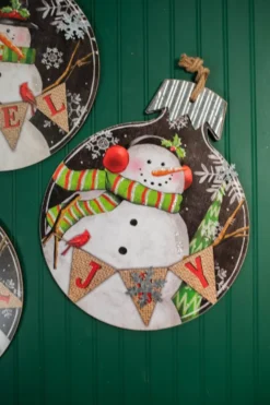 18.9” Wood and Metal Snowman Ornament Plaque