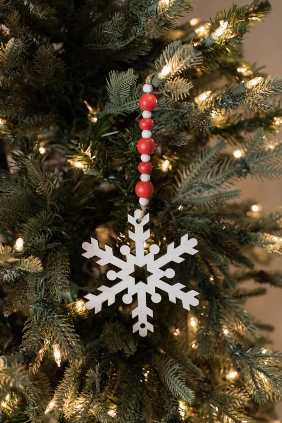 9” Wood Bead MDF Snowflake Drop Ornament