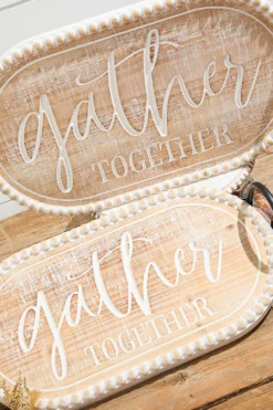 Wood Engraved & Metal Harvest Design Trays - Set of 2