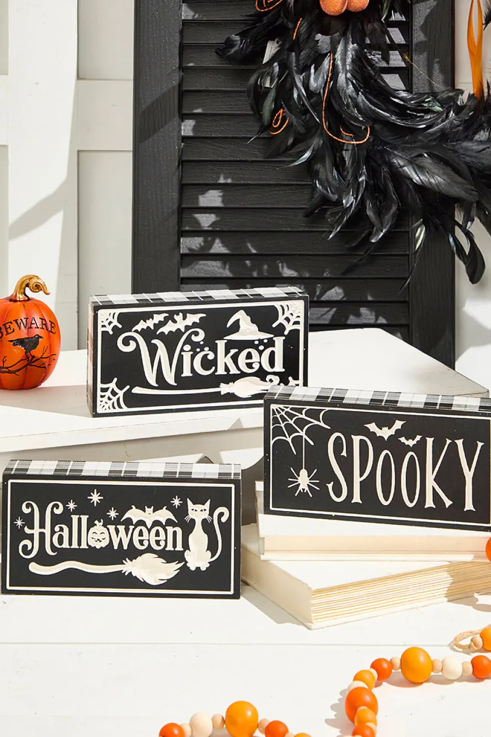 7.8" Wood Halloween Design Engraved Block