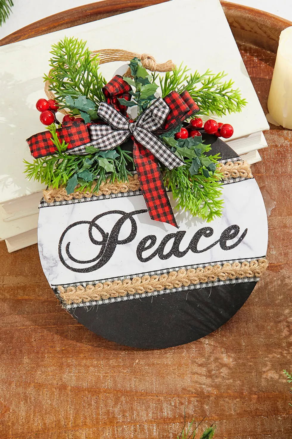 8.5" Wood Holiday Ornament With Bow