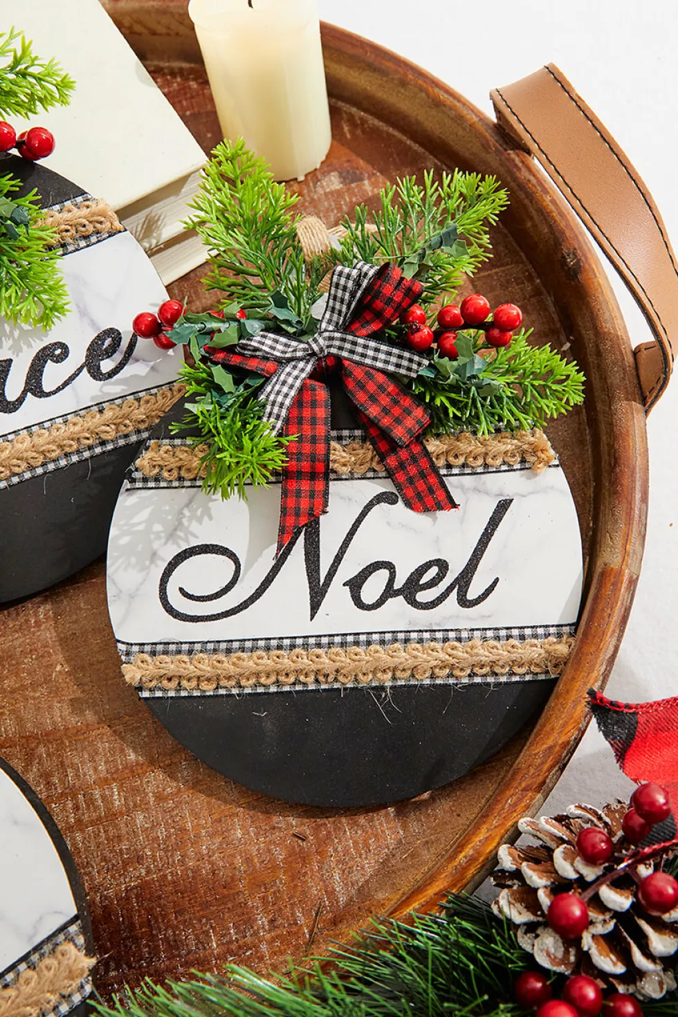 8.5" Wood Holiday Ornament With Bow