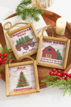 5.5" Wood Holiday Scene Hanging Sign