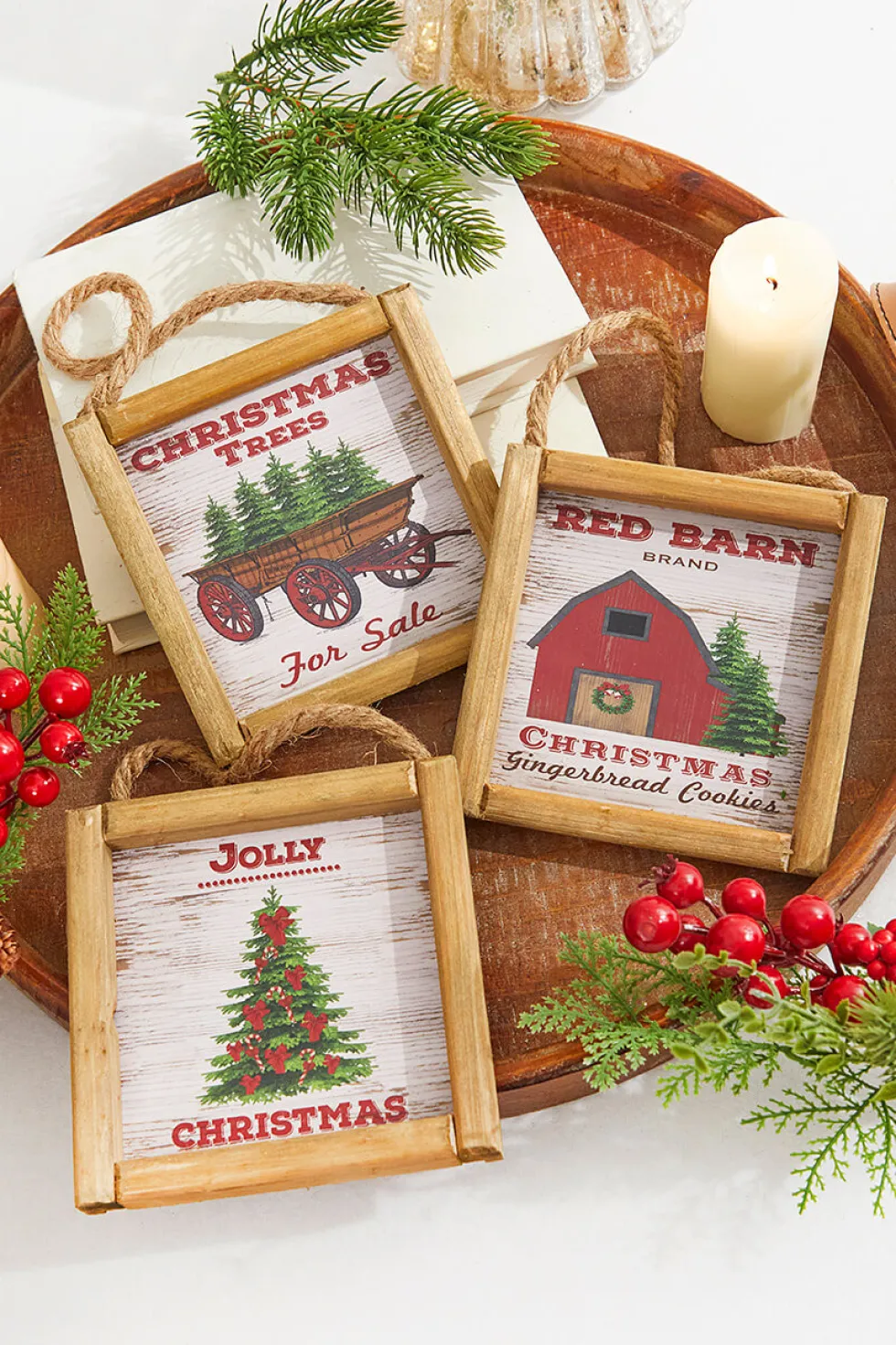 5.5" Wood Holiday Scene Hanging Sign