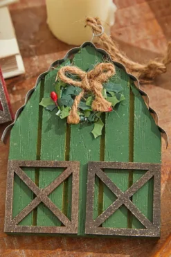 6" Wood & Metal Holiday Barn Ornaments