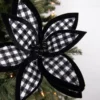 21” x 12" Black and White Plaid Poinsettia Stem with Black Berries