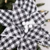 22” x 10.5" Black and White Plaid Poinsettia Stem with White Berries