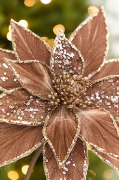 20" x 12" Brown Embellished Poinsettia Stem