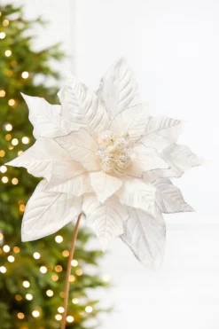 29" x 13" Cream Glitter & Bead Poinsettia Stem