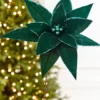 20" x 15" Emerald Velvet Glitter Poinsettia Stem