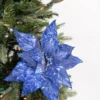 24” x 11" Glitter Iced Poinsettia Stem - Midnight Blue